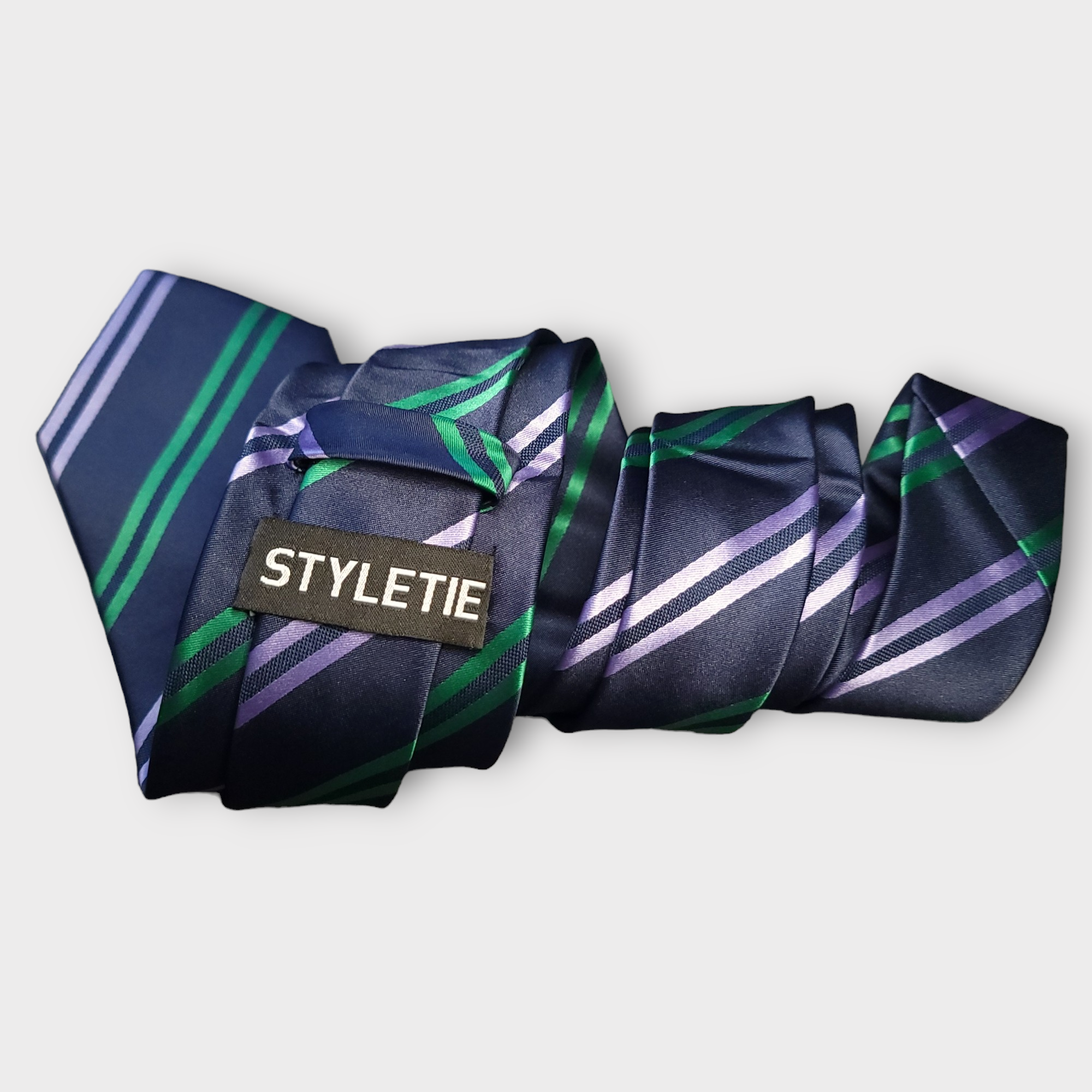 Navy Blue Striped Silk Tie Pocket Square Cufflink Set