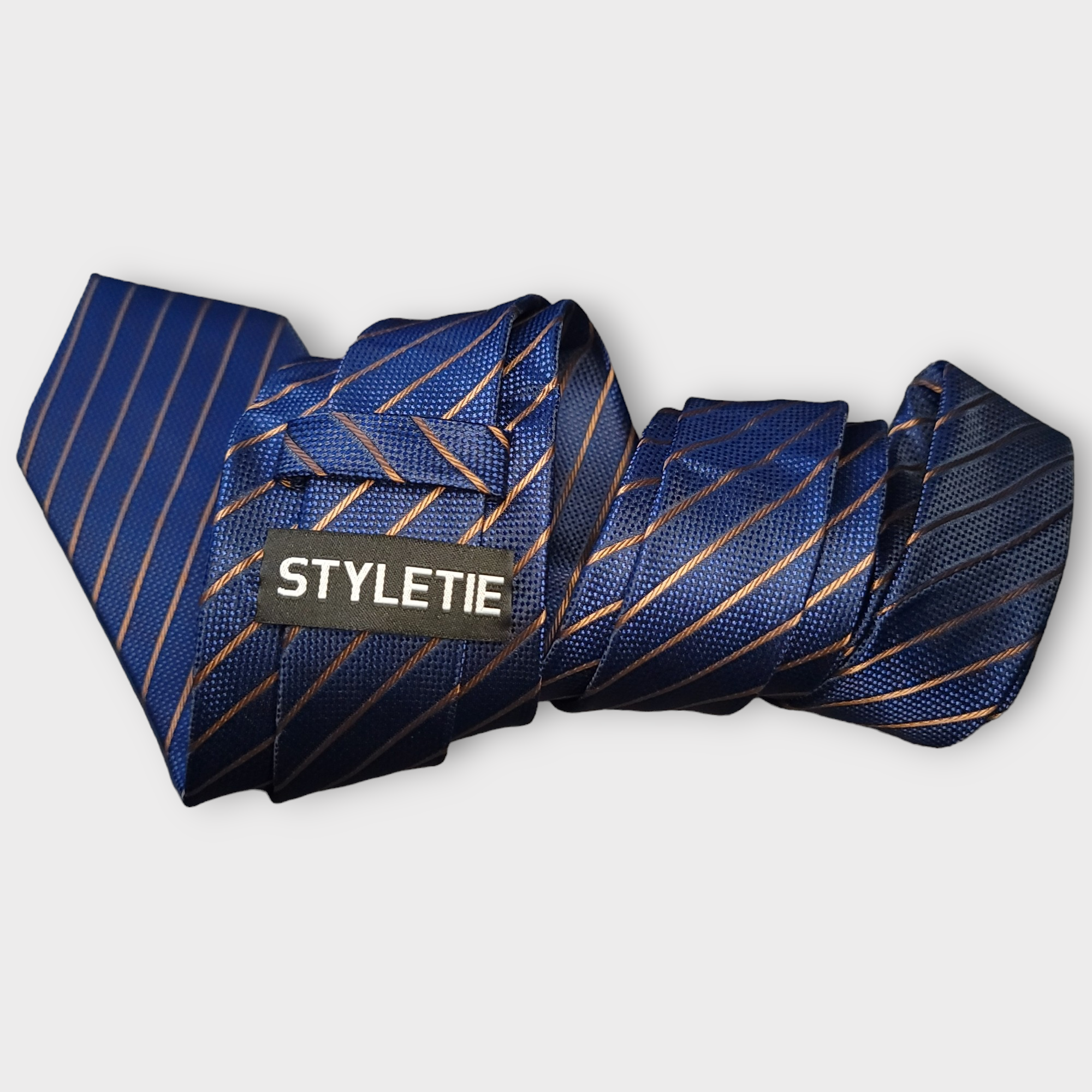 Gold Navy Striped Silk Tie Pocket Square Cufflink Set