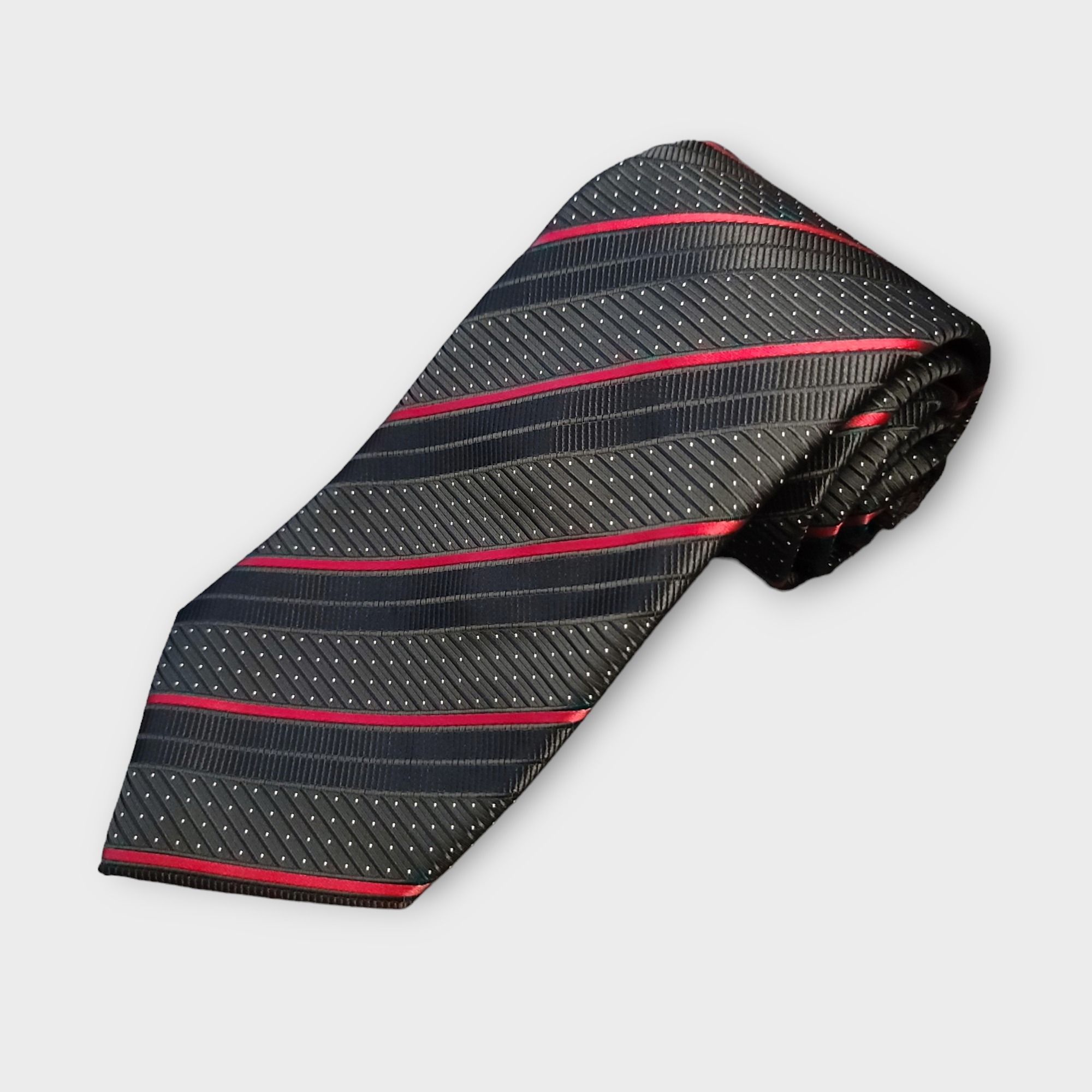 Black Red Stripe Silk Tie Pocket Square Cufflink Set
