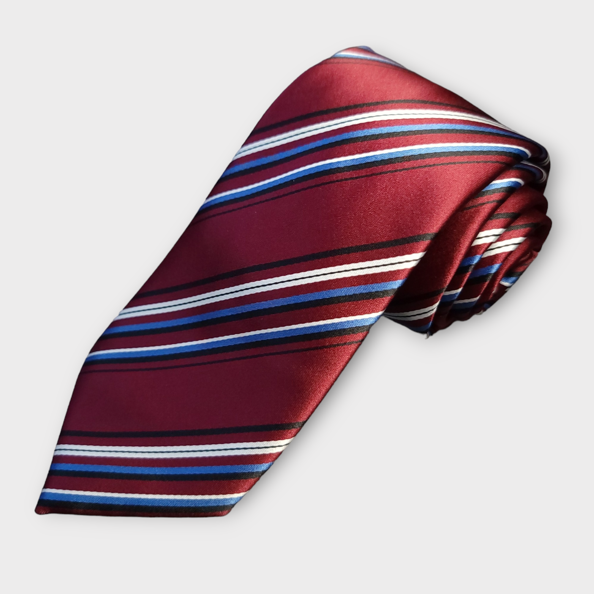 Classic Burgundy Striped Silk Tie Pocket Square Cufflink Set