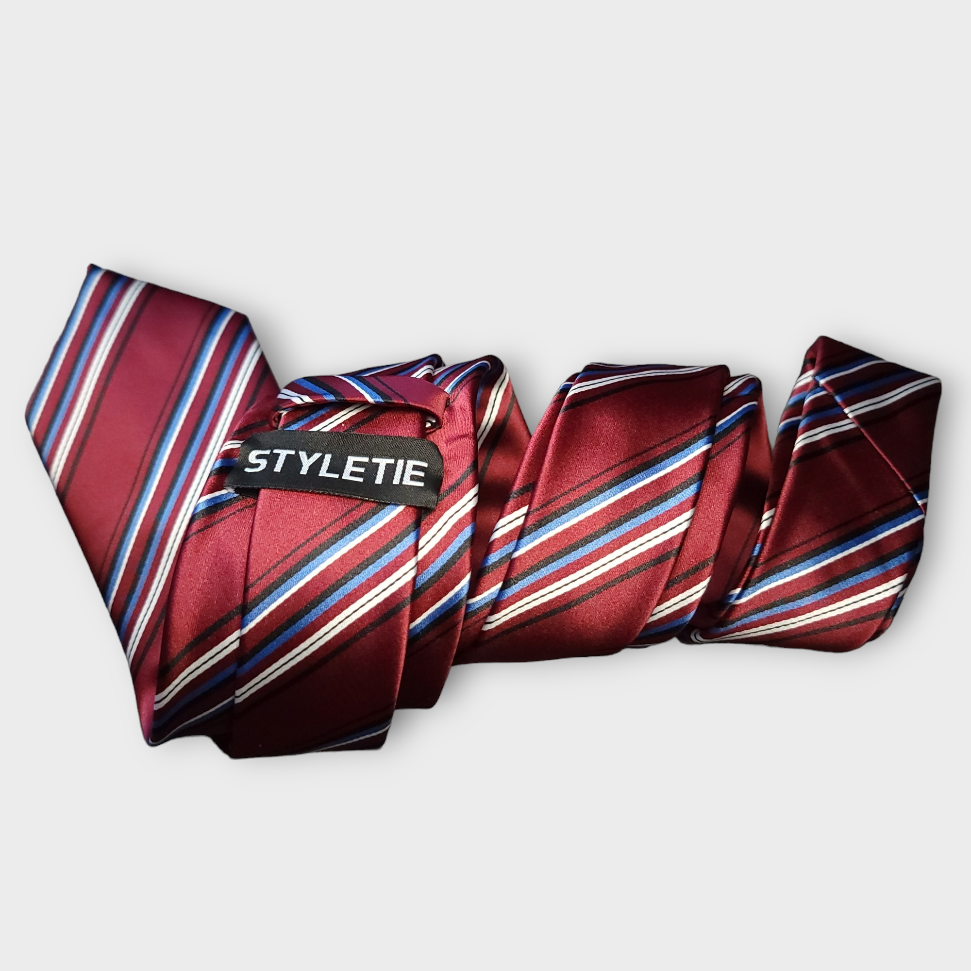 Classic Burgundy Striped Silk Tie Pocket Square Cufflink Set