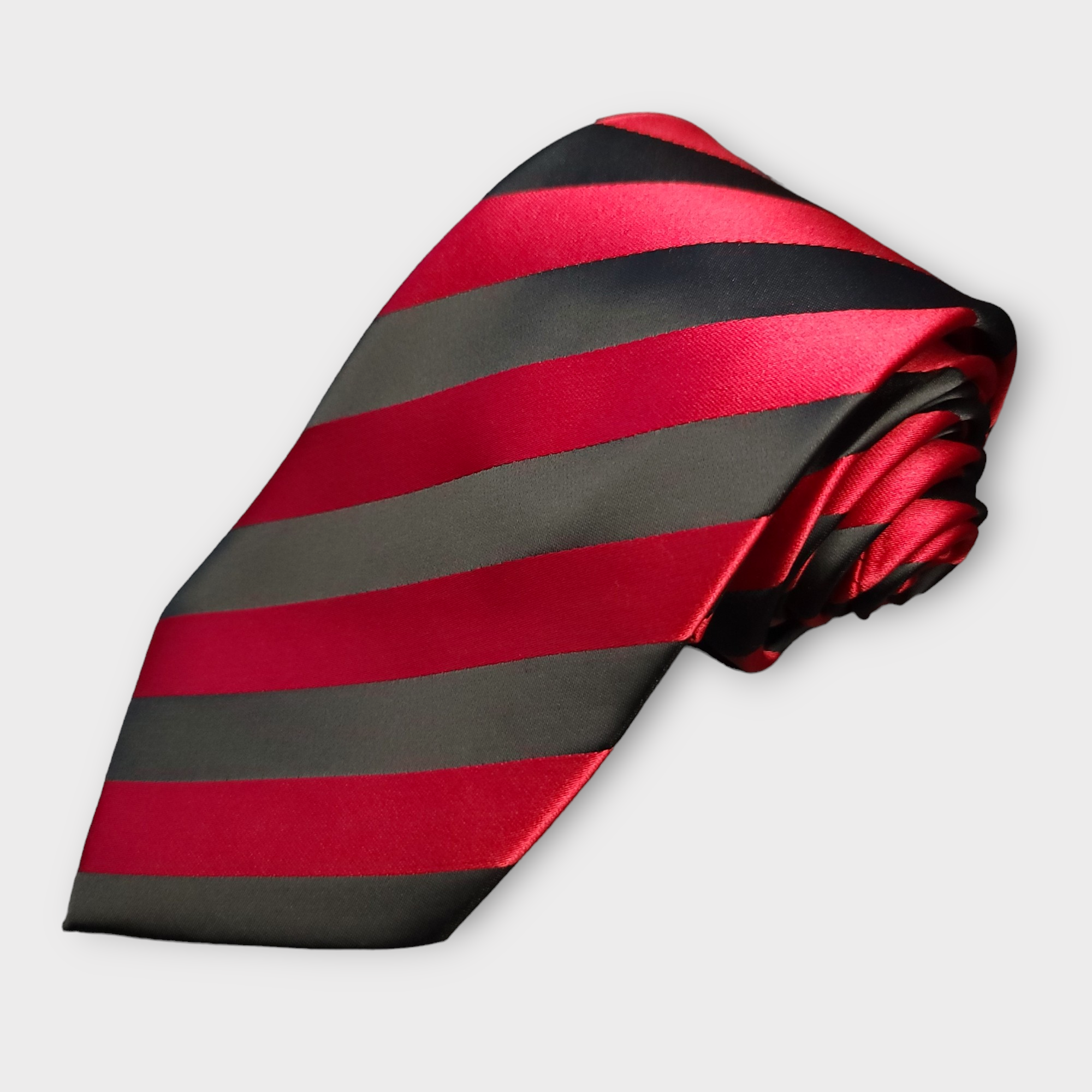 Red Black Stripe Silk Tie Pocket Square Cufflink Set