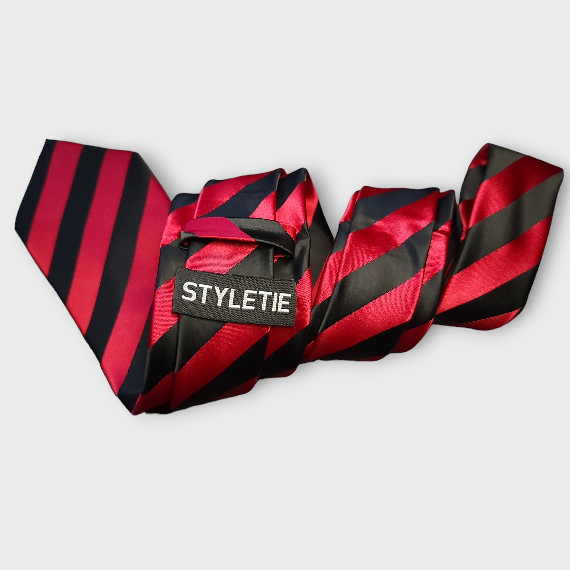 Red Black Stripe Silk Tie Pocket Square Cufflink Set