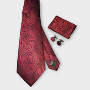 Black Wine Paisley Silk Tie Pocket Square Cufflink Set