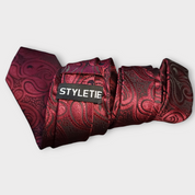 Black Wine Paisley Silk Tie Pocket Square Cufflink Set