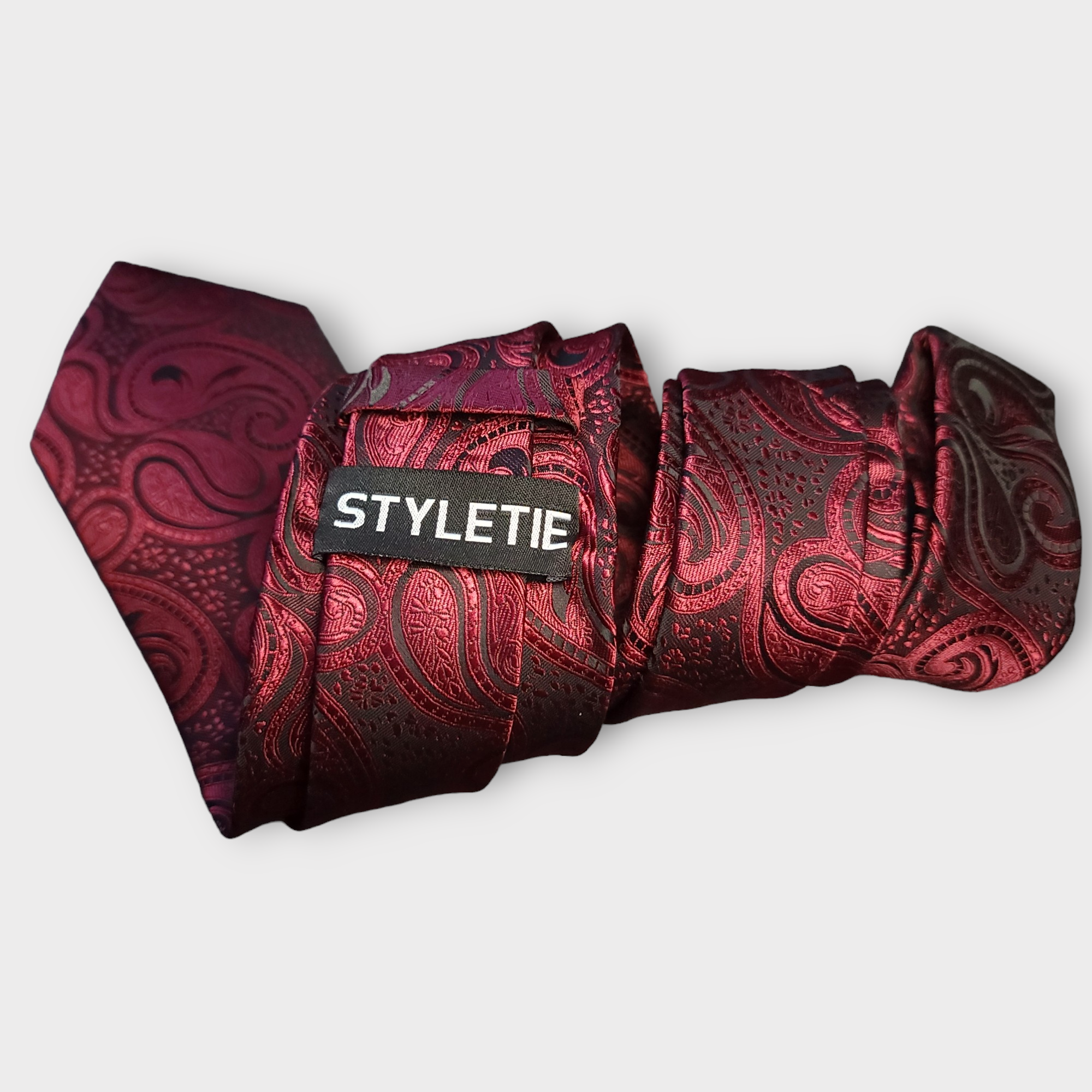 Black Wine Paisley Silk Tie Pocket Square Cufflink Set