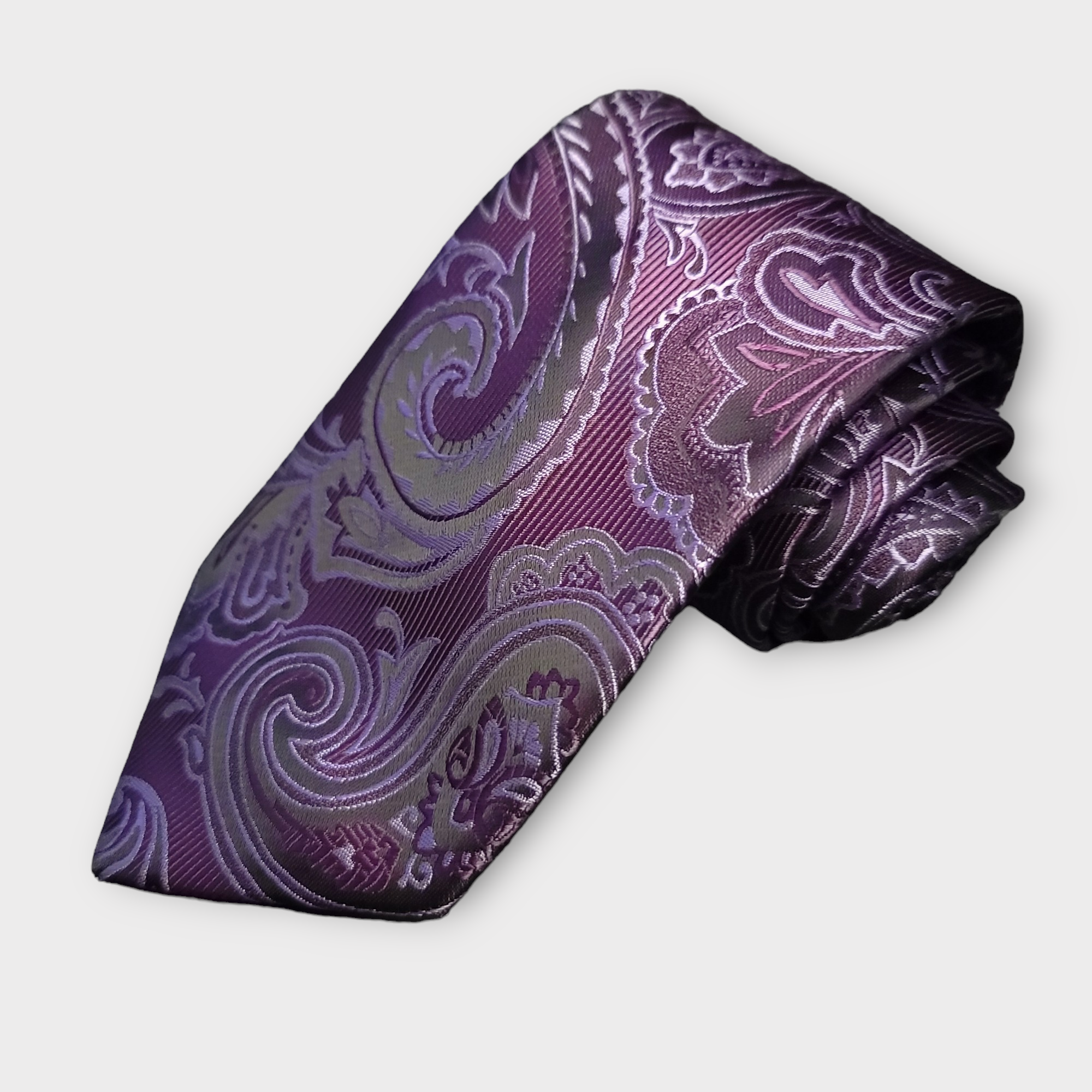 Purple Paisley Silk Tie Pocket Square Cufflinks Set