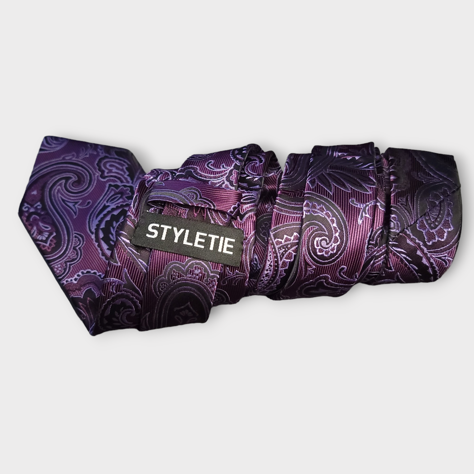 Purple Paisley Silk Tie Pocket Square Cufflinks Set