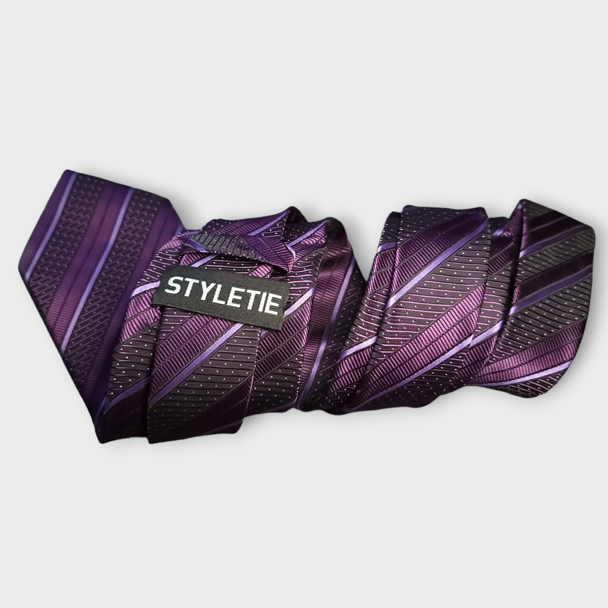 Purple Stripe Silk Tie Pocket Square Cufflink Set