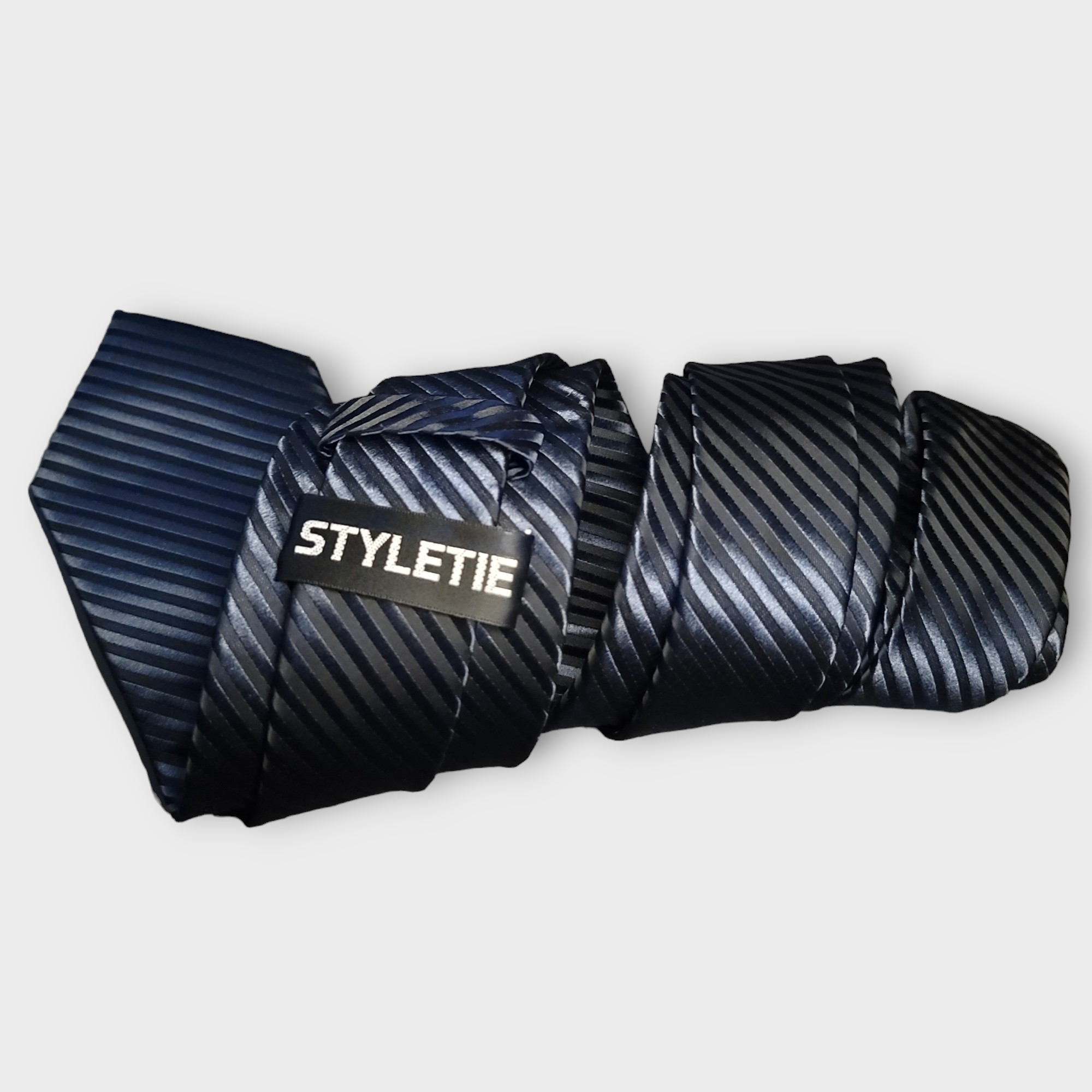 Navy Blue & Black Striped Silk Tie Pocket Square & Cufflinks Set