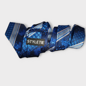 Blue Floral Striped Silk Tie Pocket Square Cufflink Set