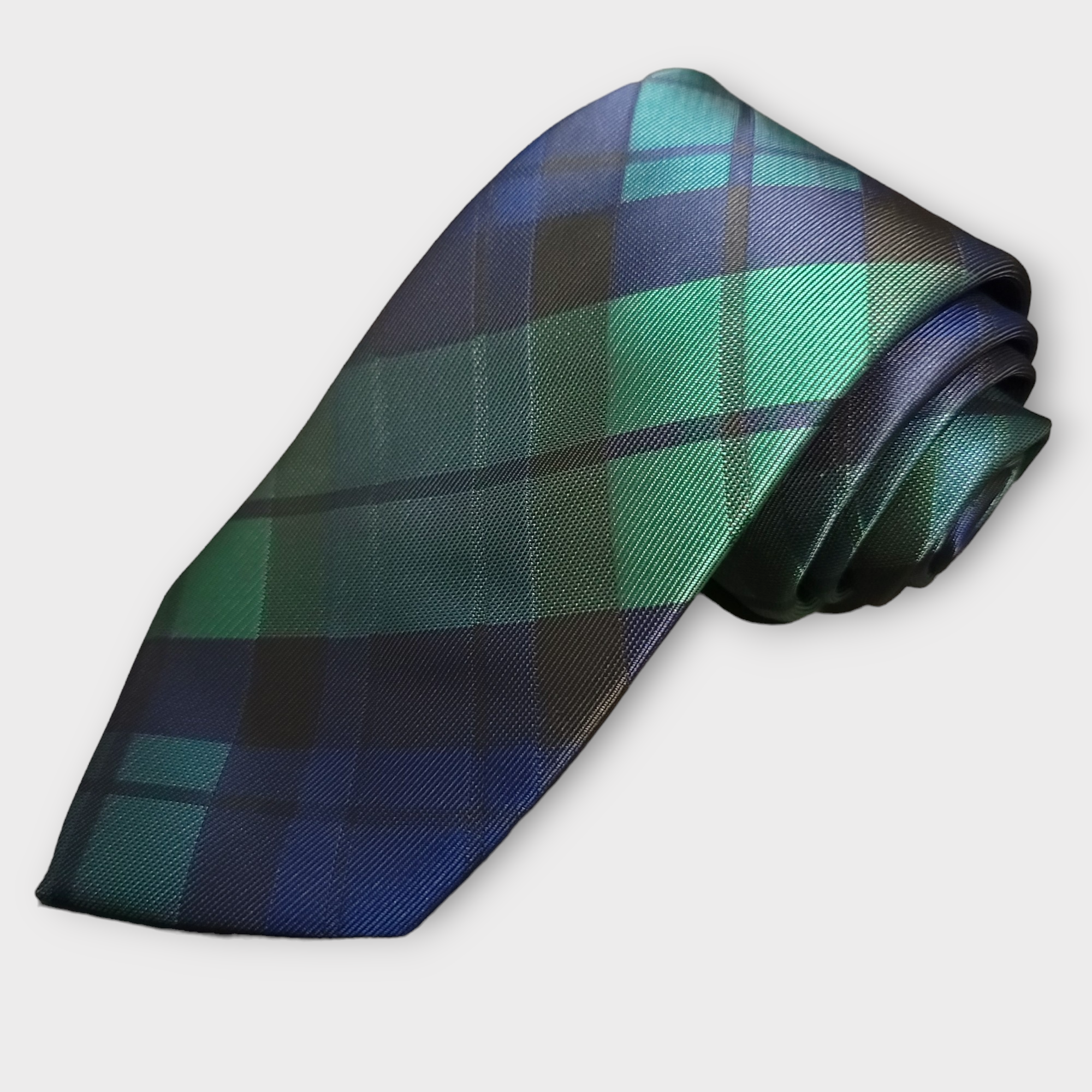 Navy Blue Green Plaid Silk Tie Pocket Square Cufflink Set