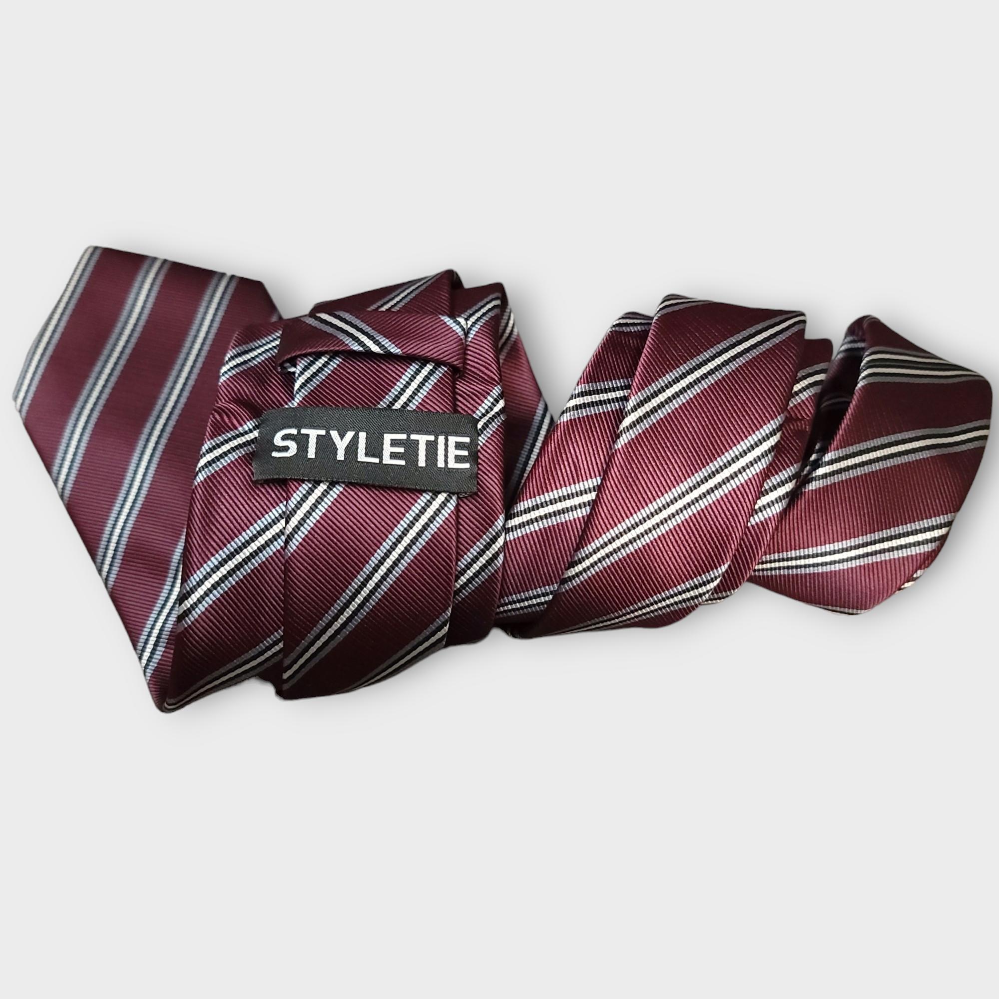 Purple Striped Silk Tie Pocket Square Cufflink Set