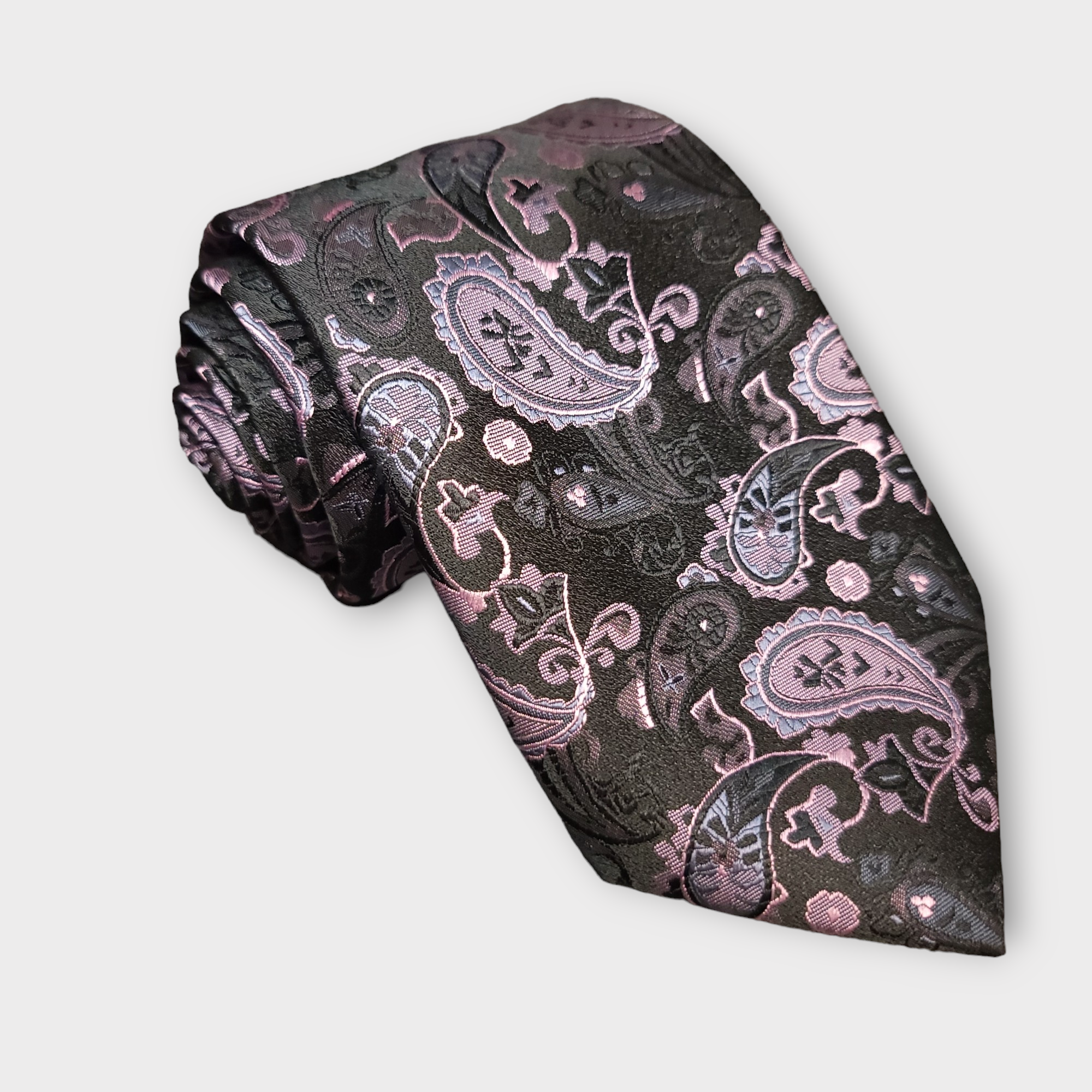 Black Lavender  Paisley Silk Tie Pocket Square Cufflink Set