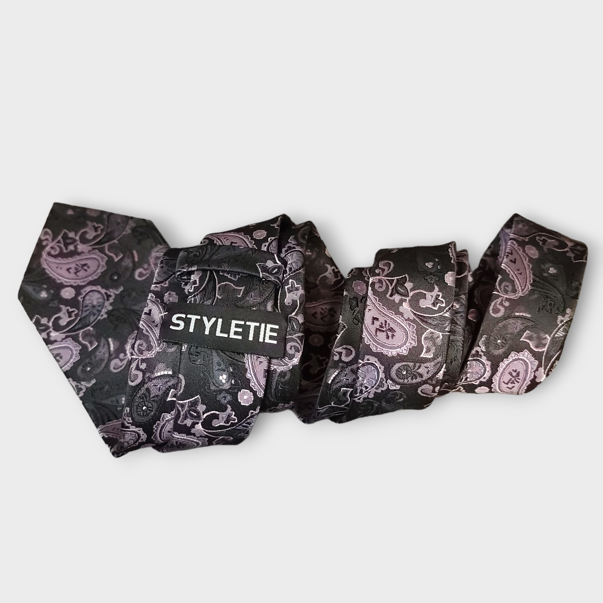 Black Lavender  Paisley Silk Tie Pocket Square Cufflink Set