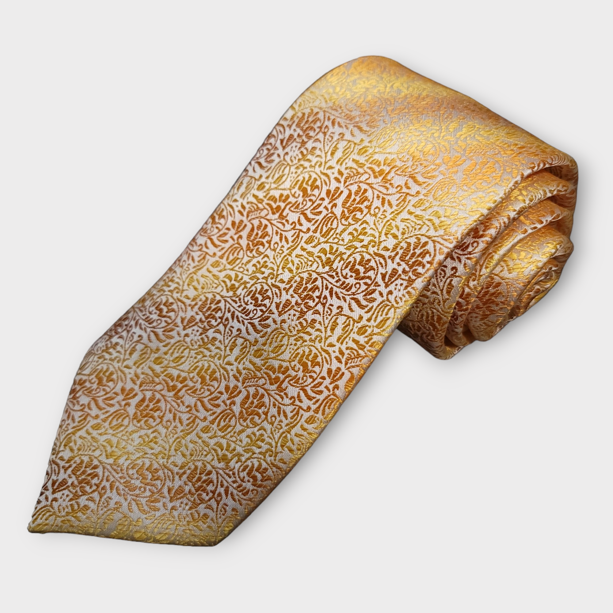 Gold Floral Silk Tie Pocket Square Cufflink Set