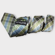 Sage Green Blue Black Plaid Silk Tie Pocket Square Cufflink Set