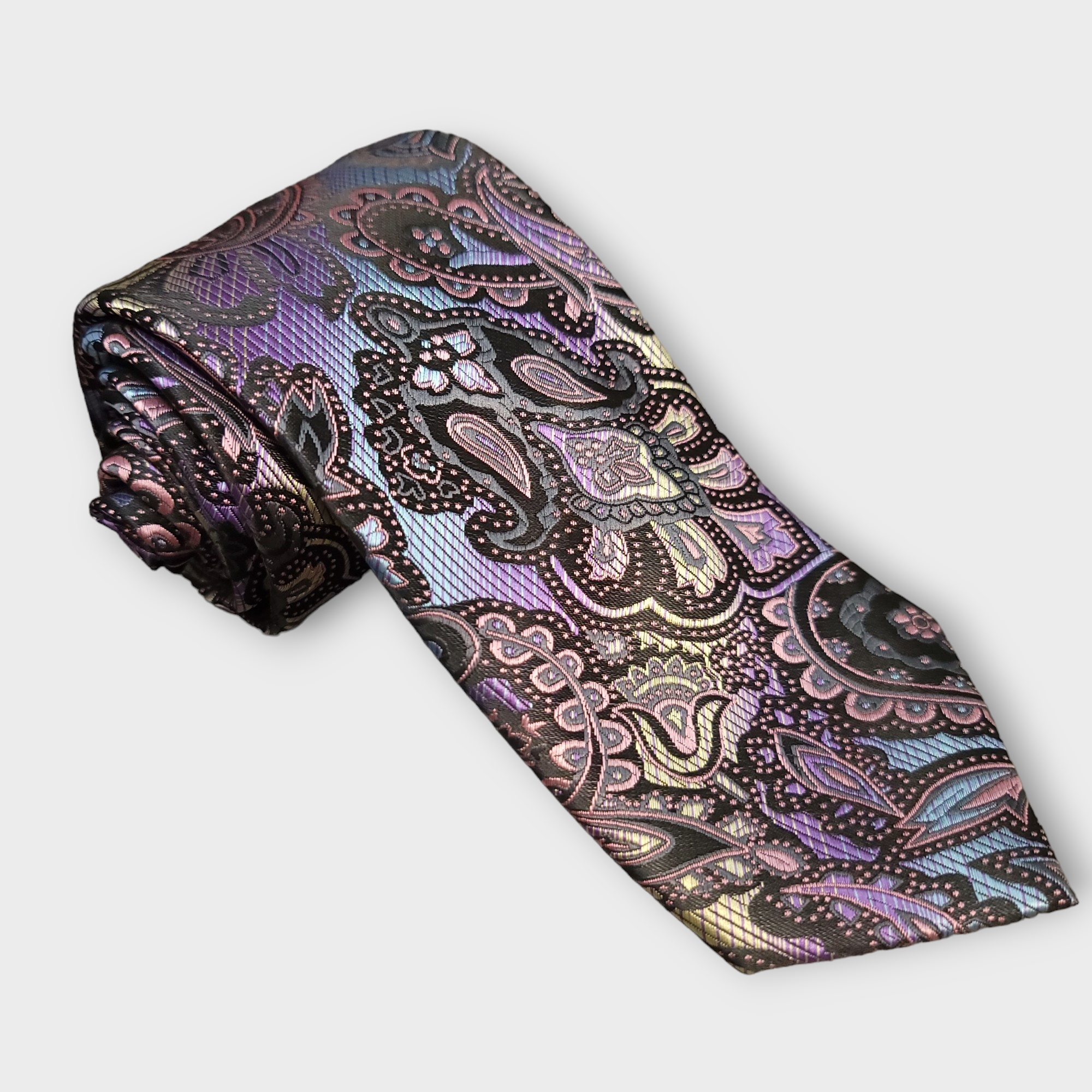 Paisley Purple Colorful Silk Tie Pocket Square Cufflink Set