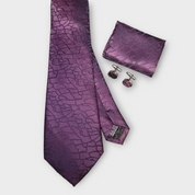 Purple Geometric Silk Tie Pocket Square Cufflinks Set
