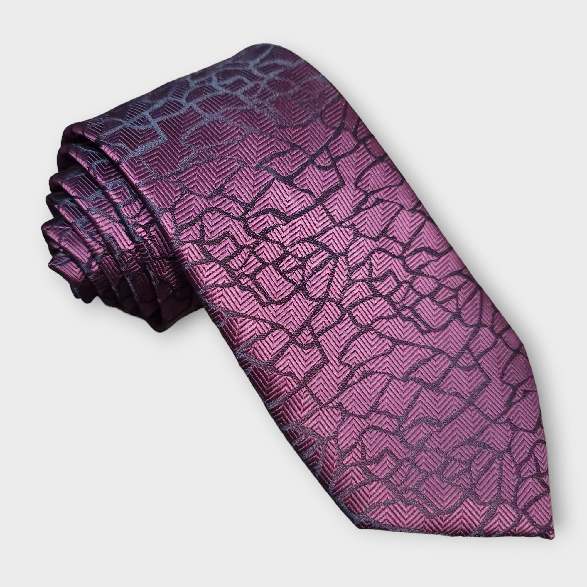 Purple Geometric Silk Tie Pocket Square Cufflinks Set