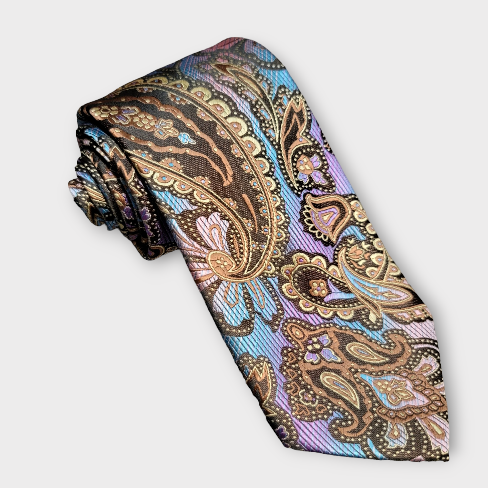 Brown Colorful Paisley Silk Tie Pocket Square Cufflink Set