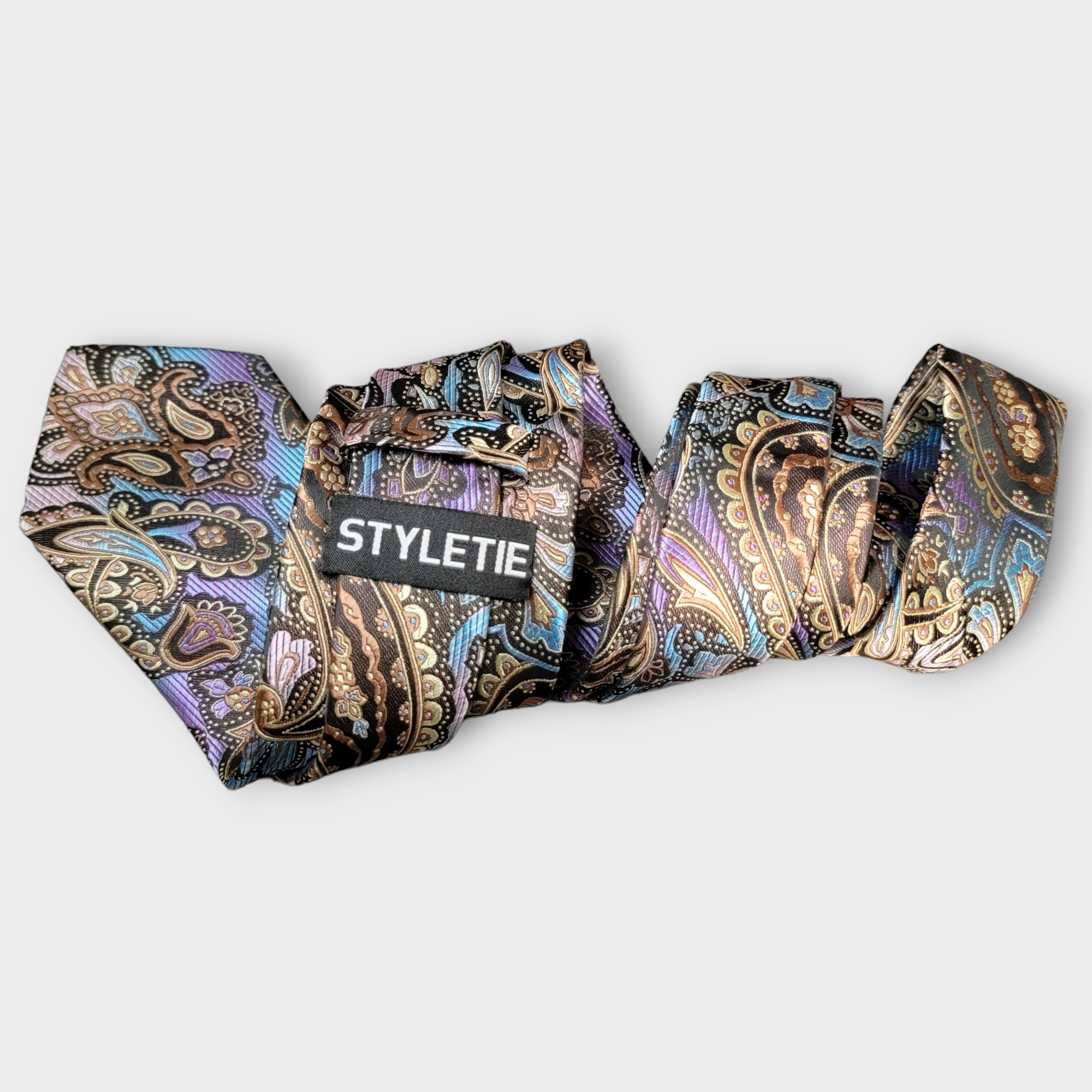 Brown Colorful Paisley Silk Tie Pocket Square Cufflink Set