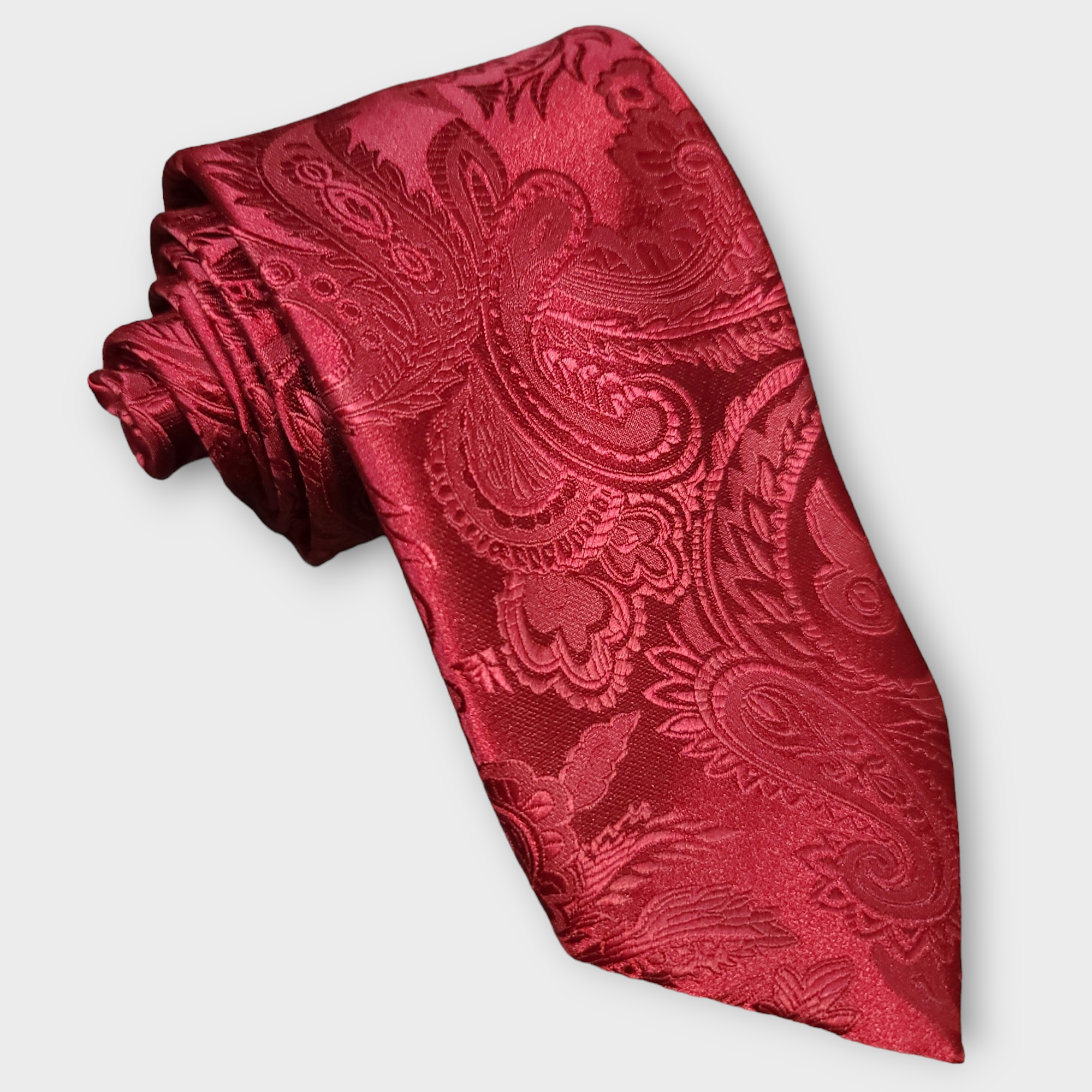 Red Wine Paisley Striped Silk Tie Pocket Square Cufflinks Set