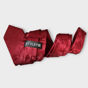 Red Wine Paisley Striped Silk Tie Pocket Square Cufflinks Set