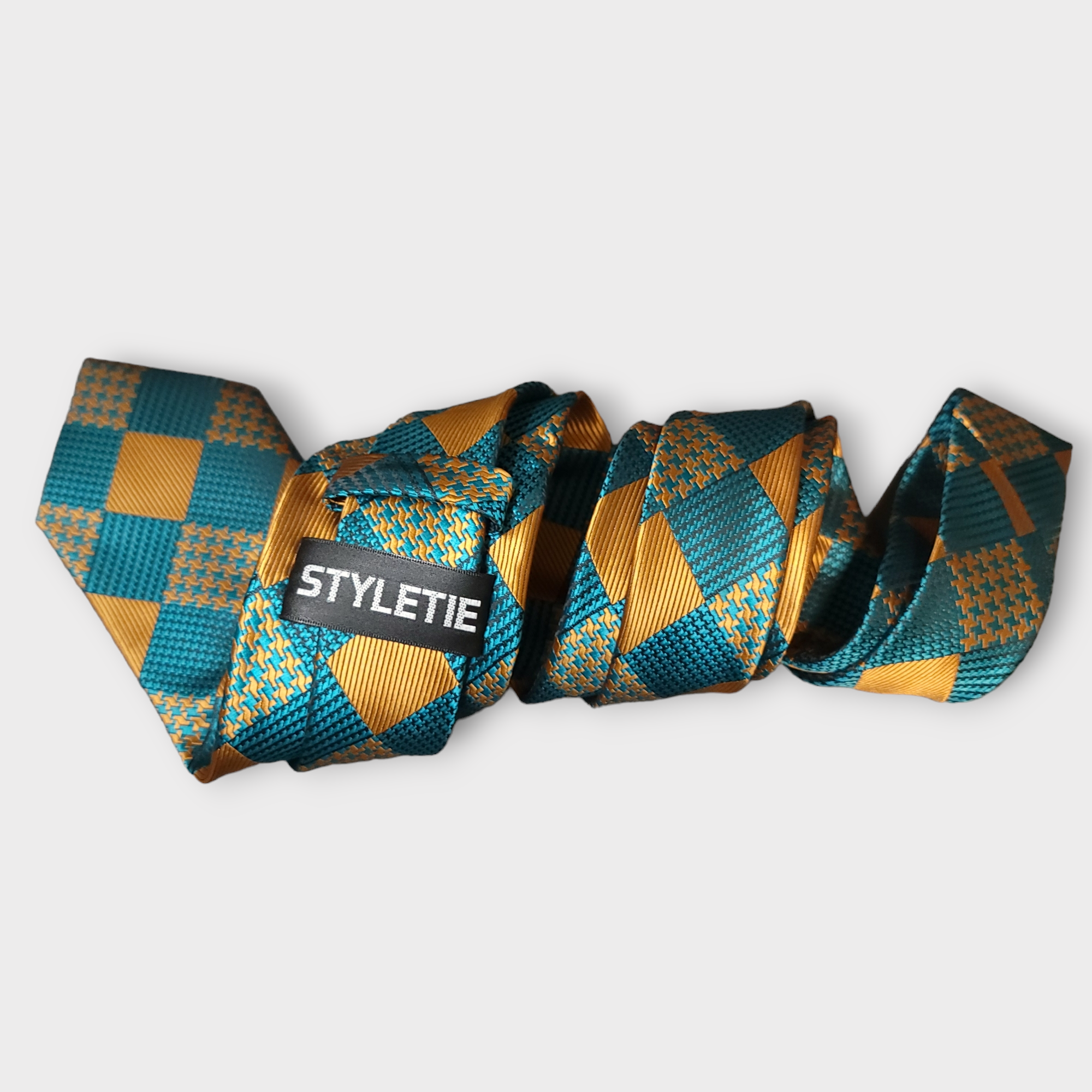 Teal Green Plaid Silk Tie Pocket Square Cufflink Set