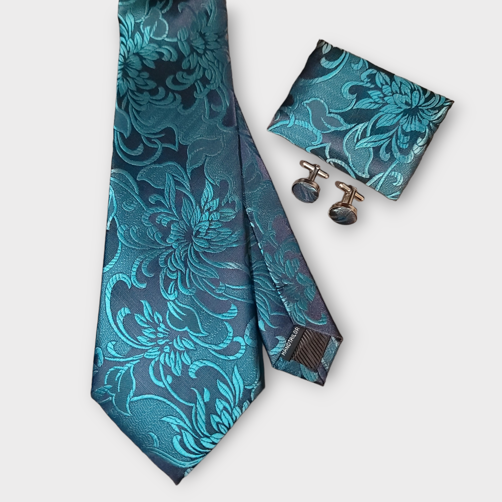Steel Blue Silk Tie Pocket Square Cufflink Set