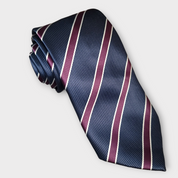 Navy Blue Purple Stripe Silk Tie Pocket Square Cufflink Set