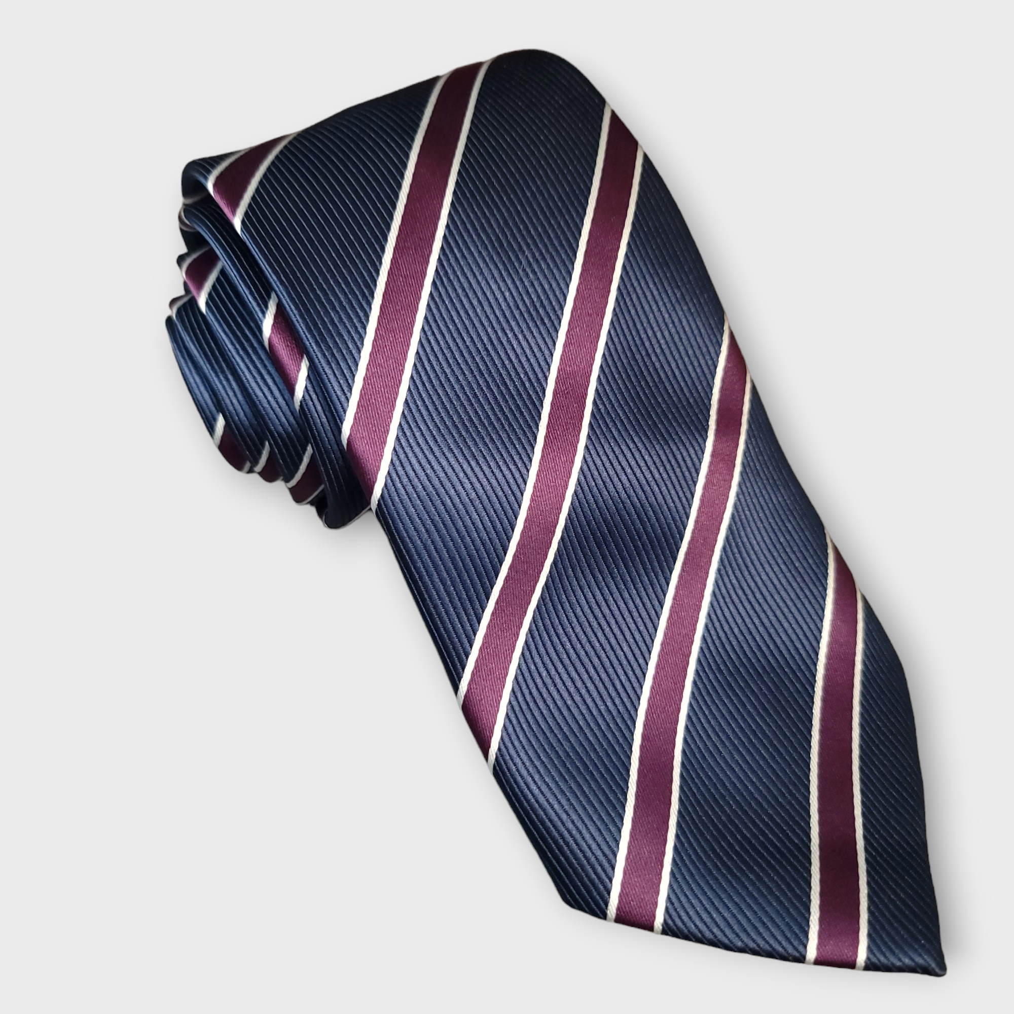 Navy Blue Purple Stripe Silk Tie Pocket Square Cufflink Set