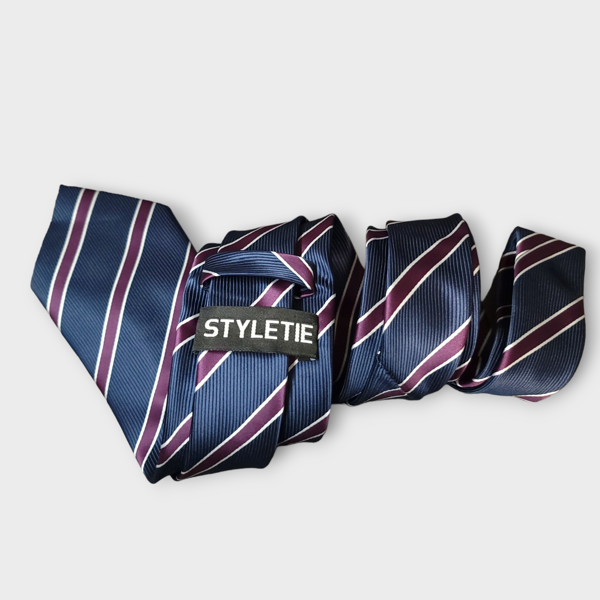 Navy Blue Purple Stripe Silk Tie Pocket Square Cufflink Set