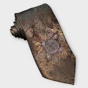 Brown Peacock Silk Tie Pocket Square Cufflink Set