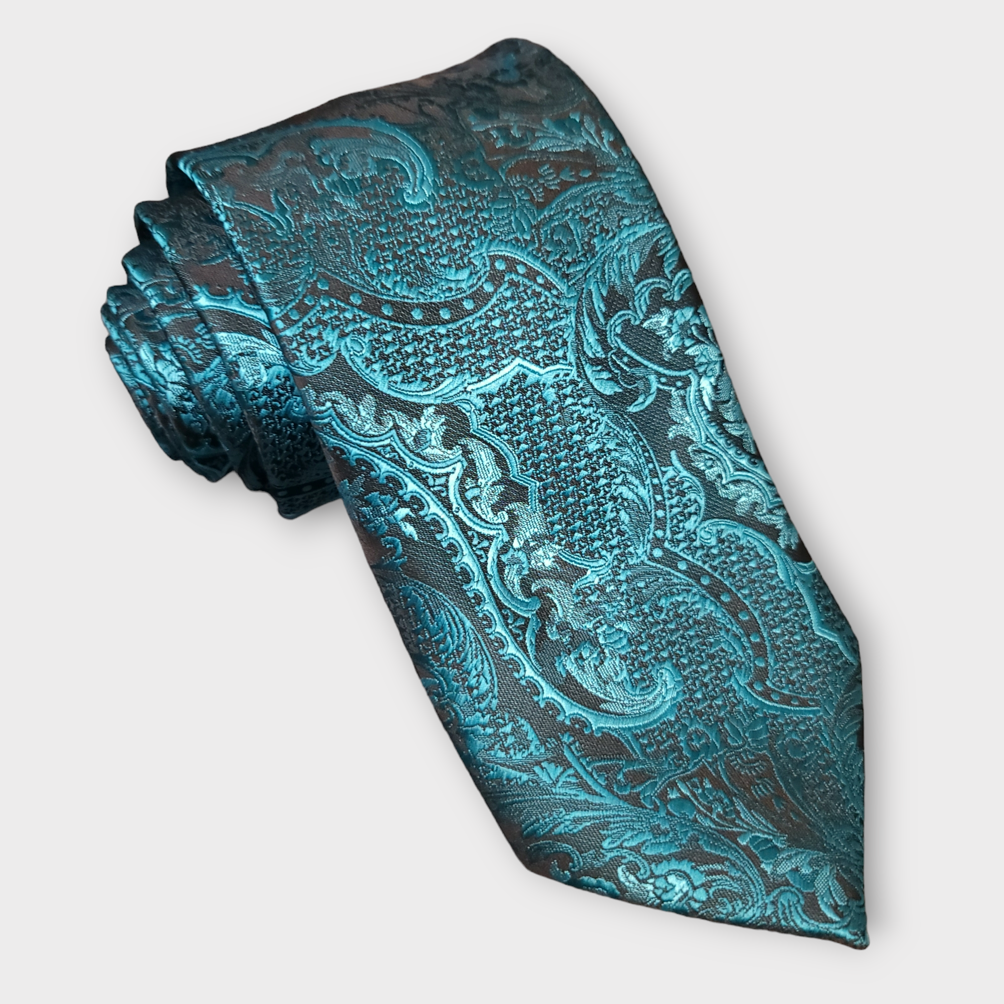 Teal Paisley Silk Tie Pocket Square Cufflink Set