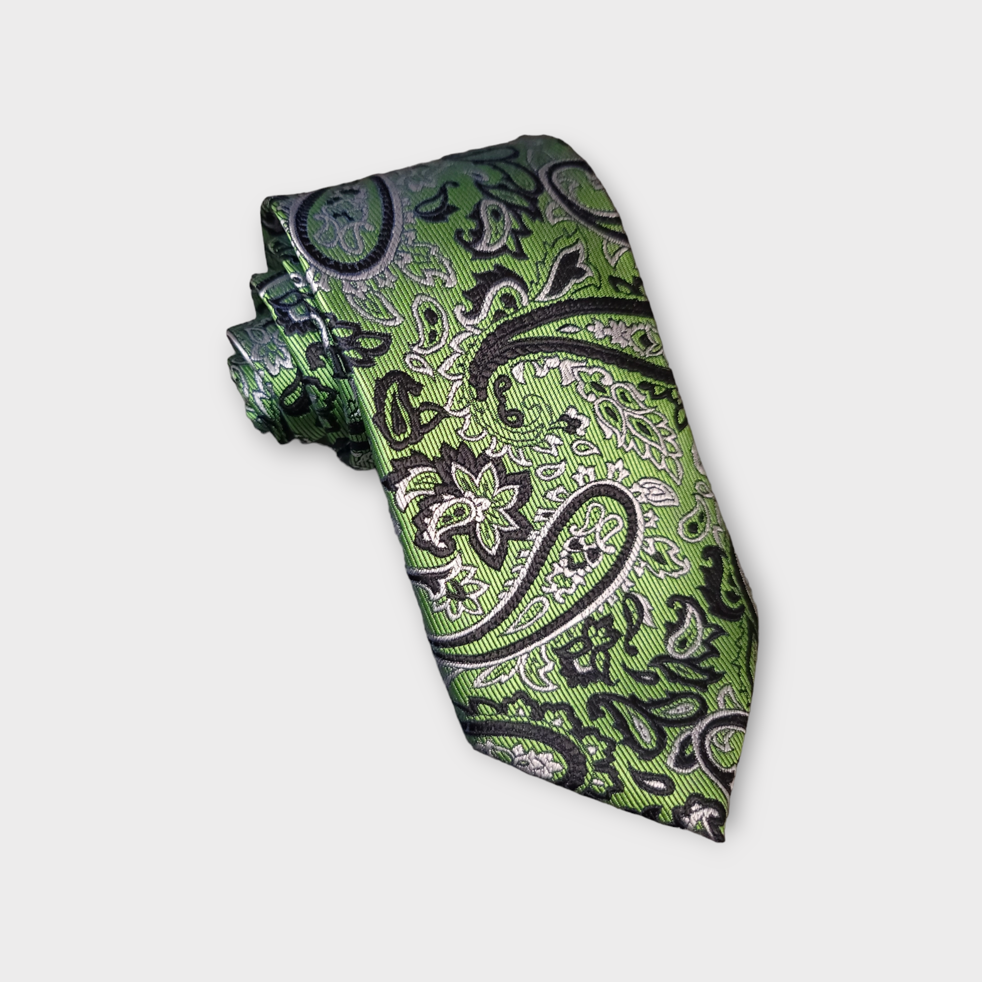 Lime Green Paisley Silk Tie Pocket Square Cufflink Set