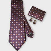 Purple Polka Dot Silk Tie Pocket Square Cufflink Set