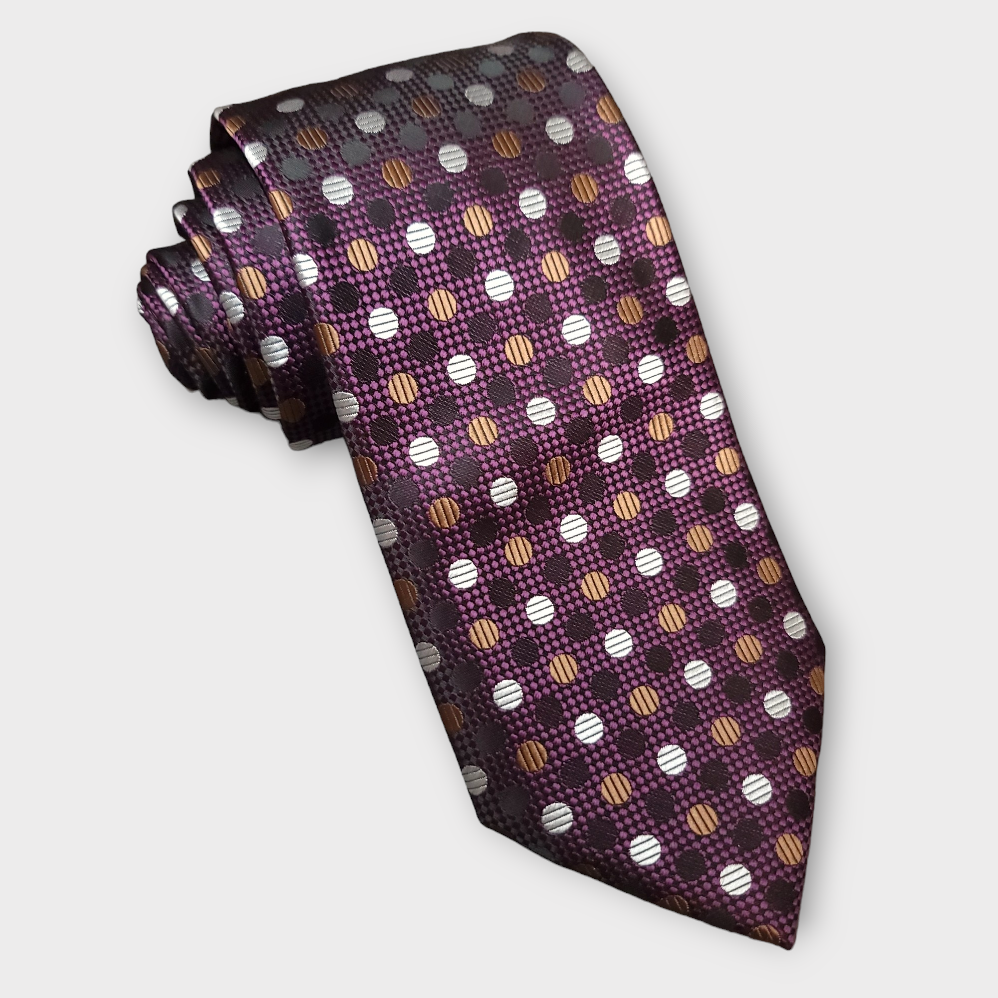 Purple Polka Dot Silk Tie Pocket Square Cufflink Set