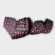 Purple Polka Dot Silk Tie Pocket Square Cufflink Set