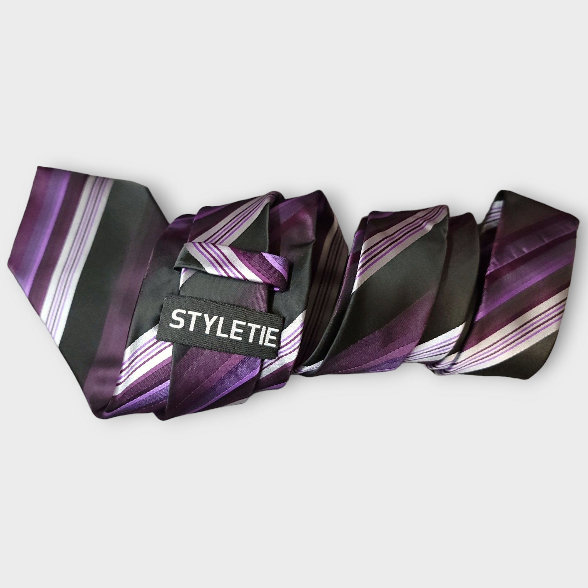 Purple Black White Striped Silk Tie Pocket Square Cufflink Set