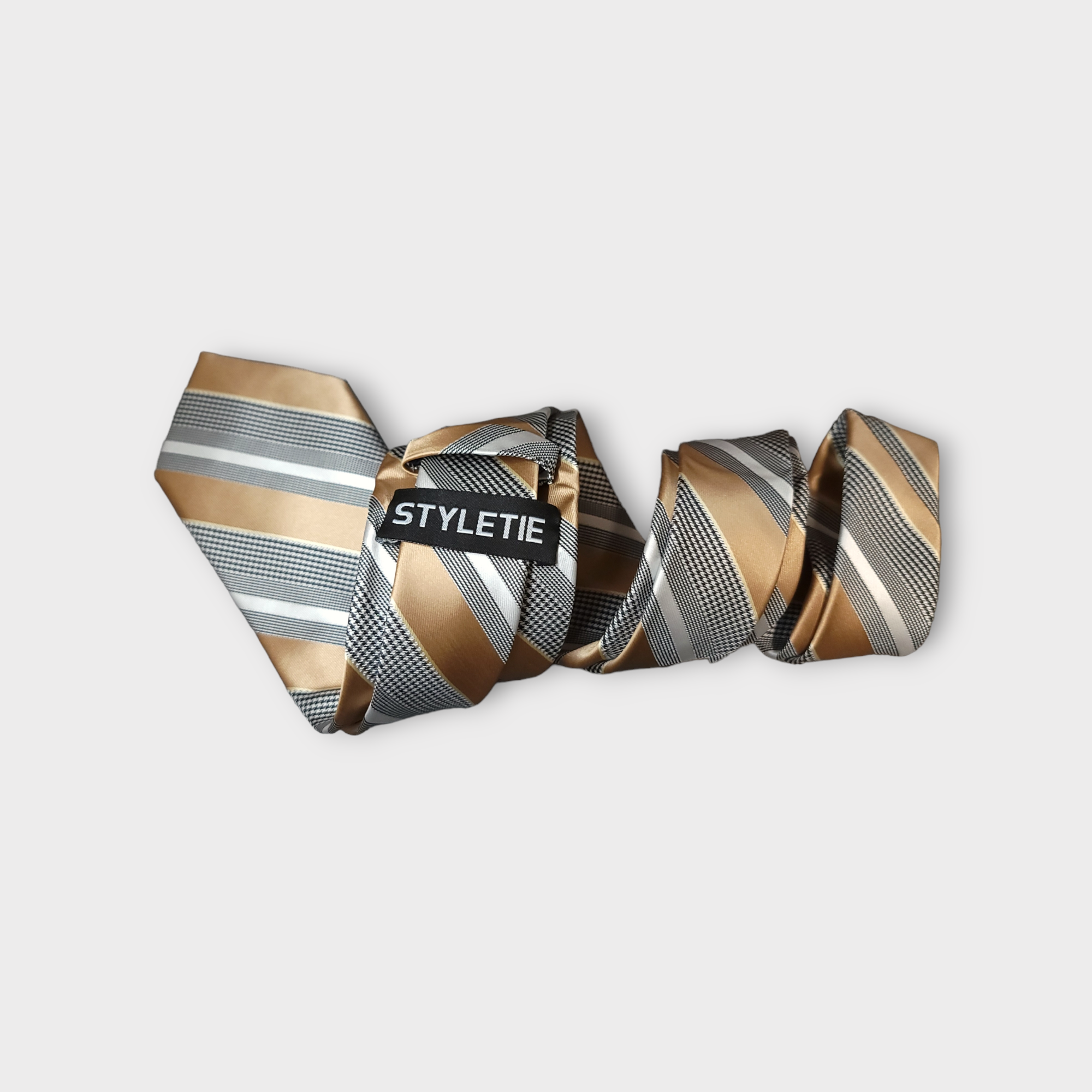 Khaki Striped Silk Tie Pocket Square Cufflink Set