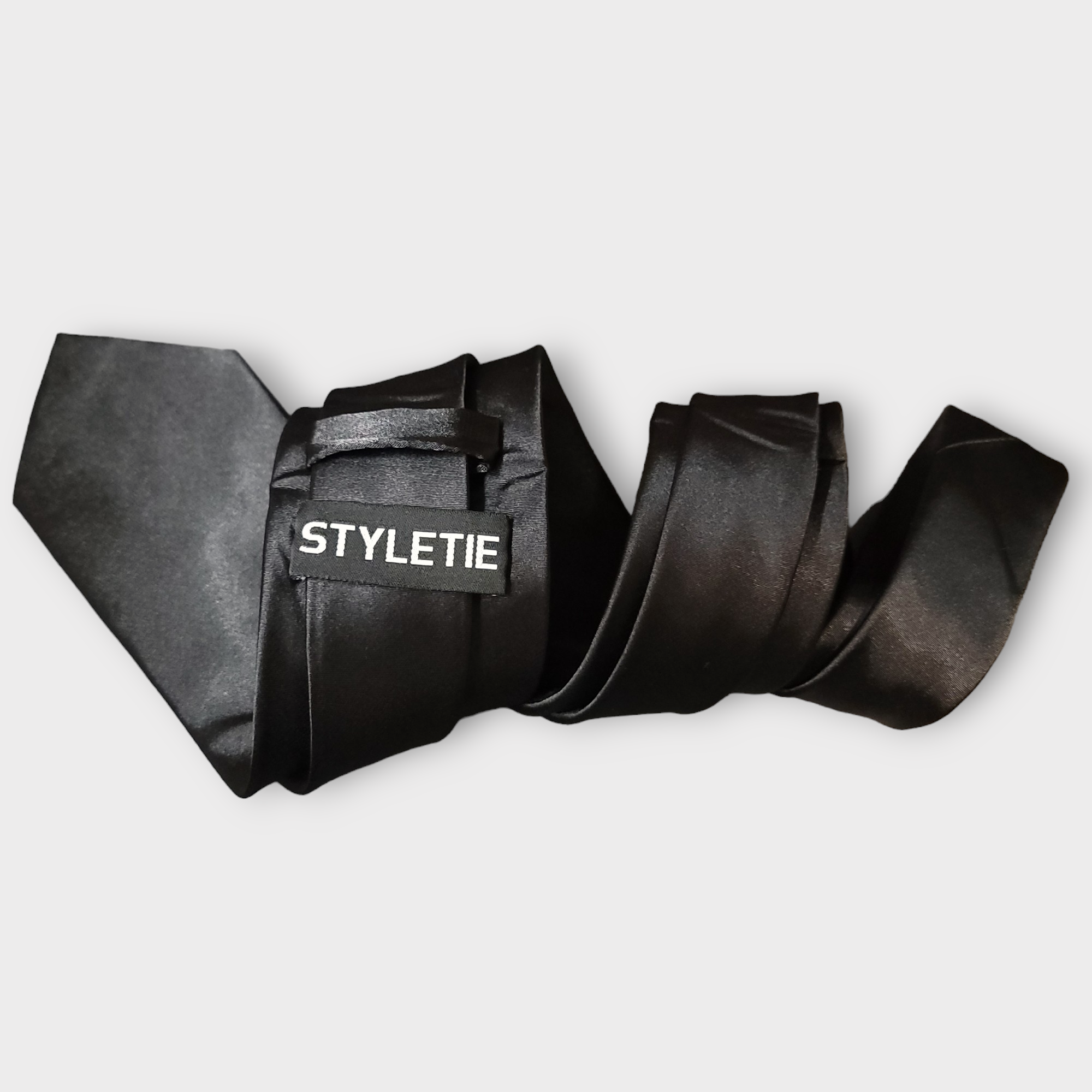 Black Solid Silk Tie Pocket Square Cufflink Set