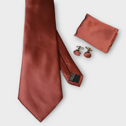 Brick Red Solid Silk Tie Pocket Square Cufflink Set