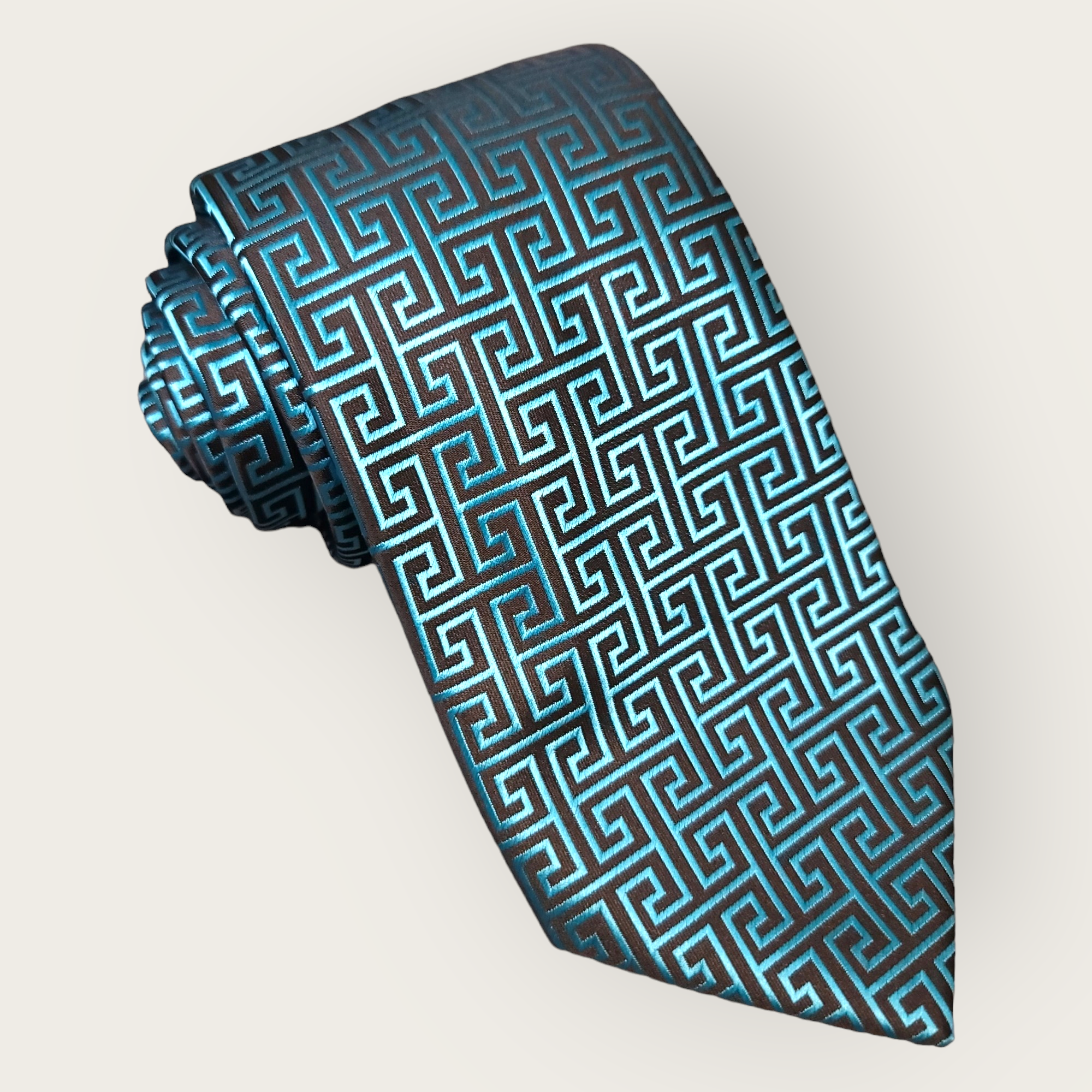 Teal Geometric Silk Tie Pocket Square Cufflink Set