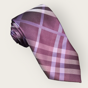 Purple Stripe Silk Tie Pocket Square Cufflink Set