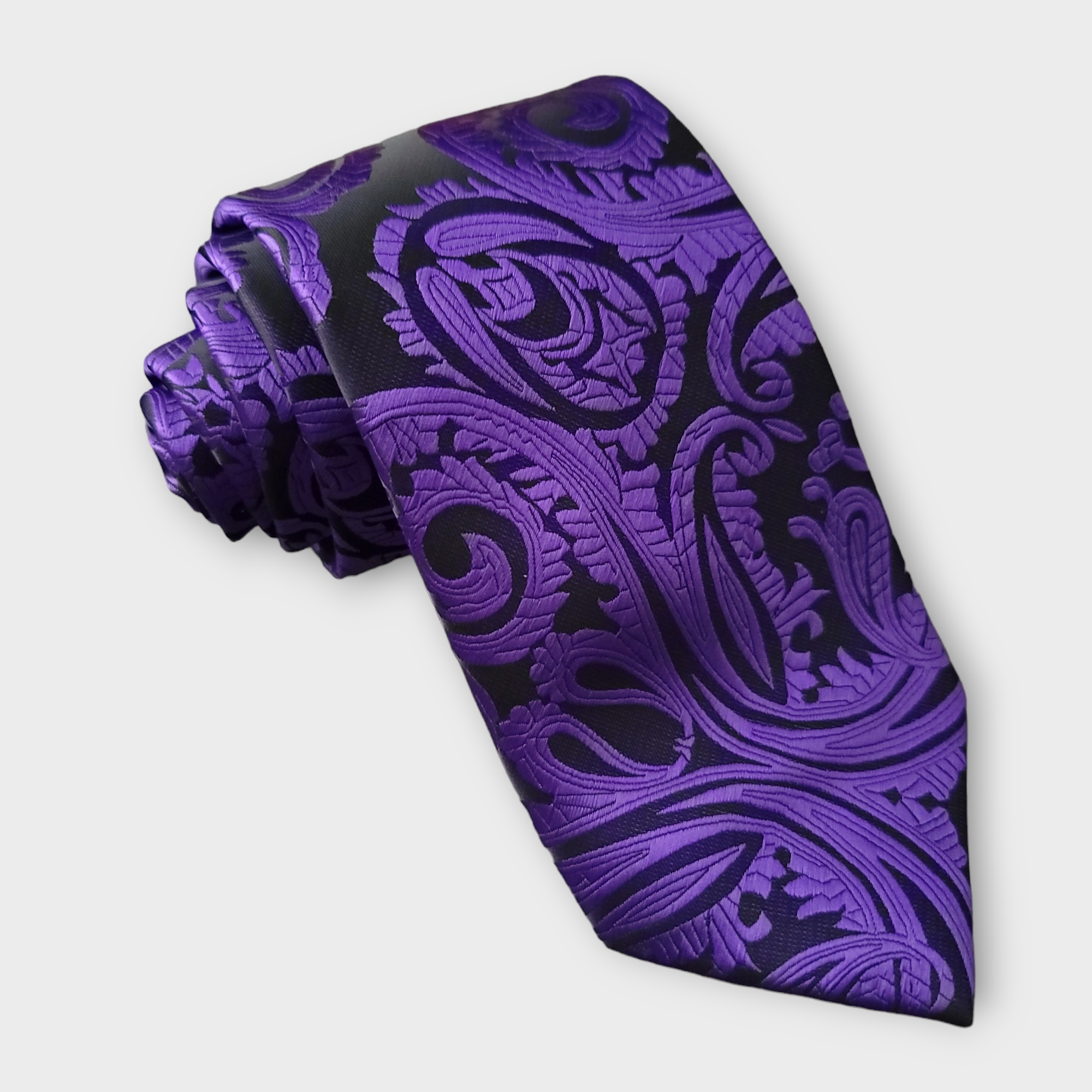 Black Purple Paisley Silk Tie Pocket Square Cufflink Set