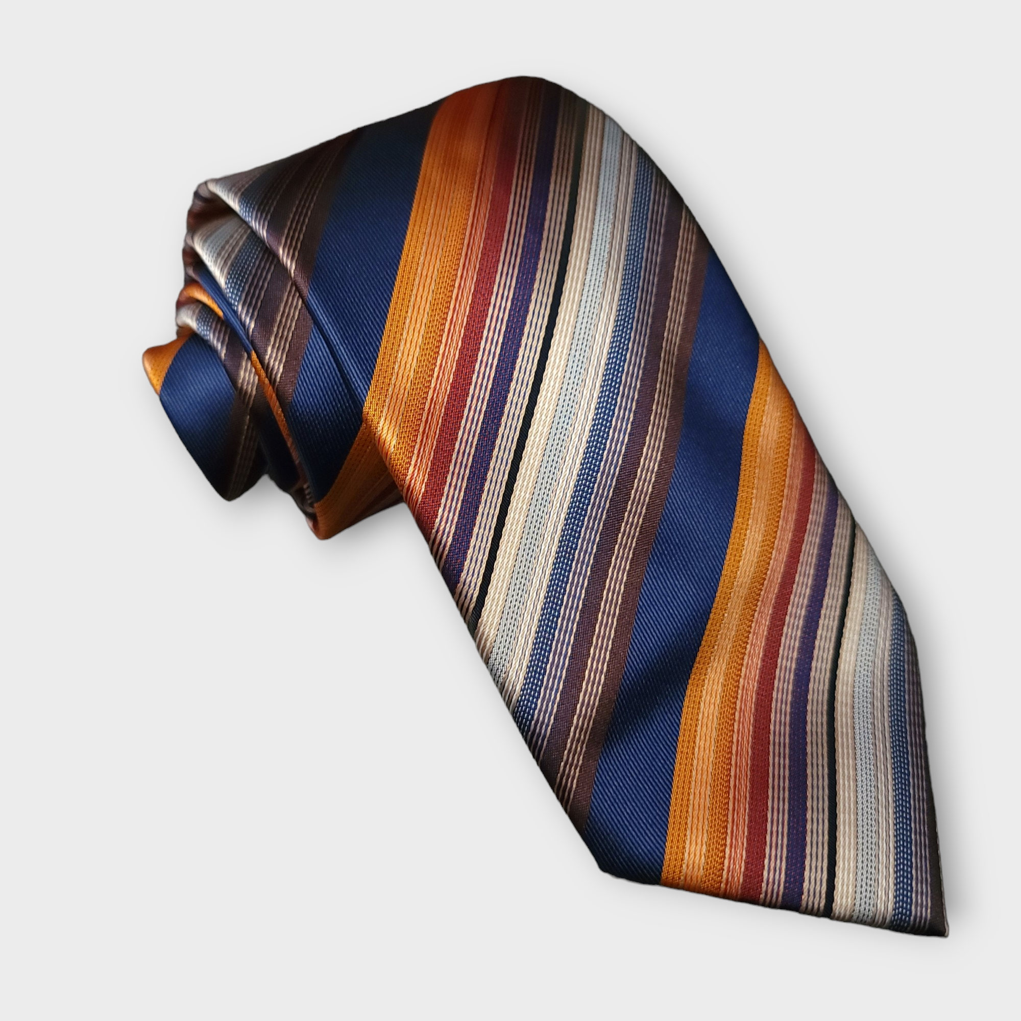 Navy Gold Striped Silk Tie Pocket Square Cufflink Set