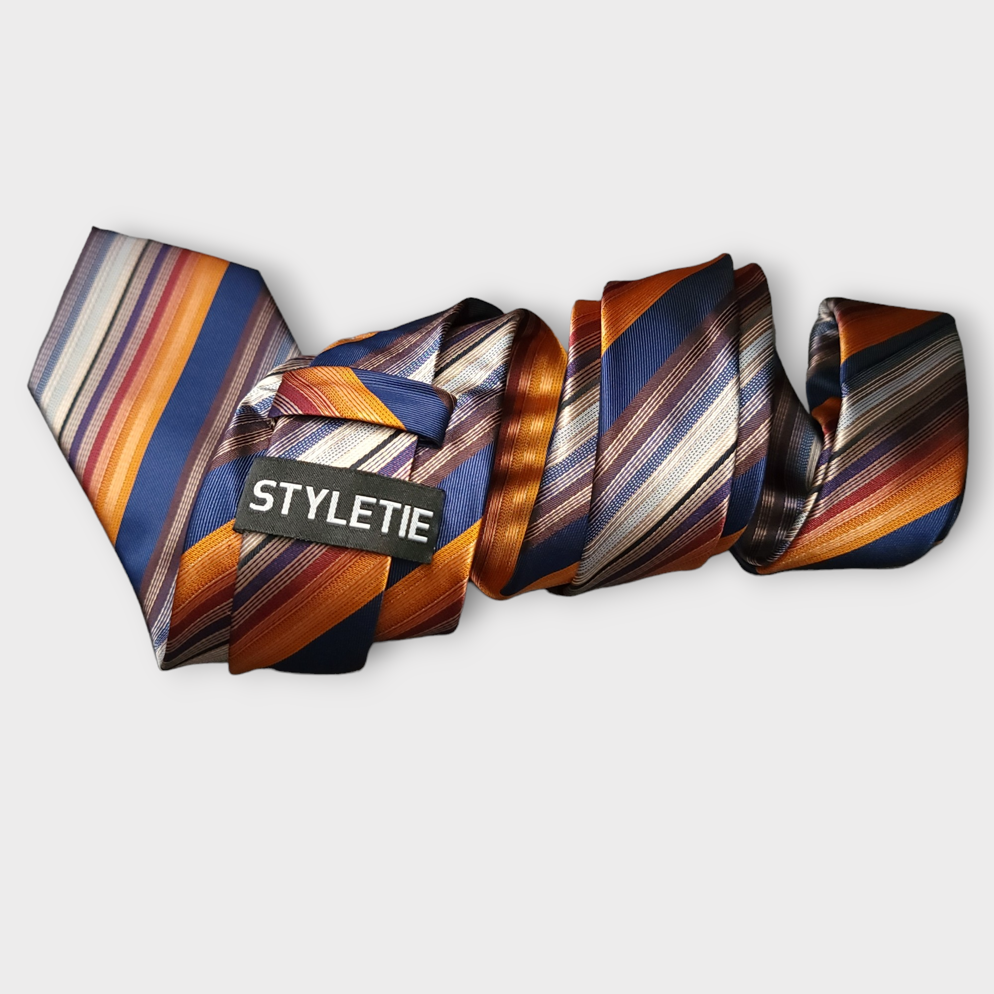 Navy Gold Striped Silk Tie Pocket Square Cufflink Set
