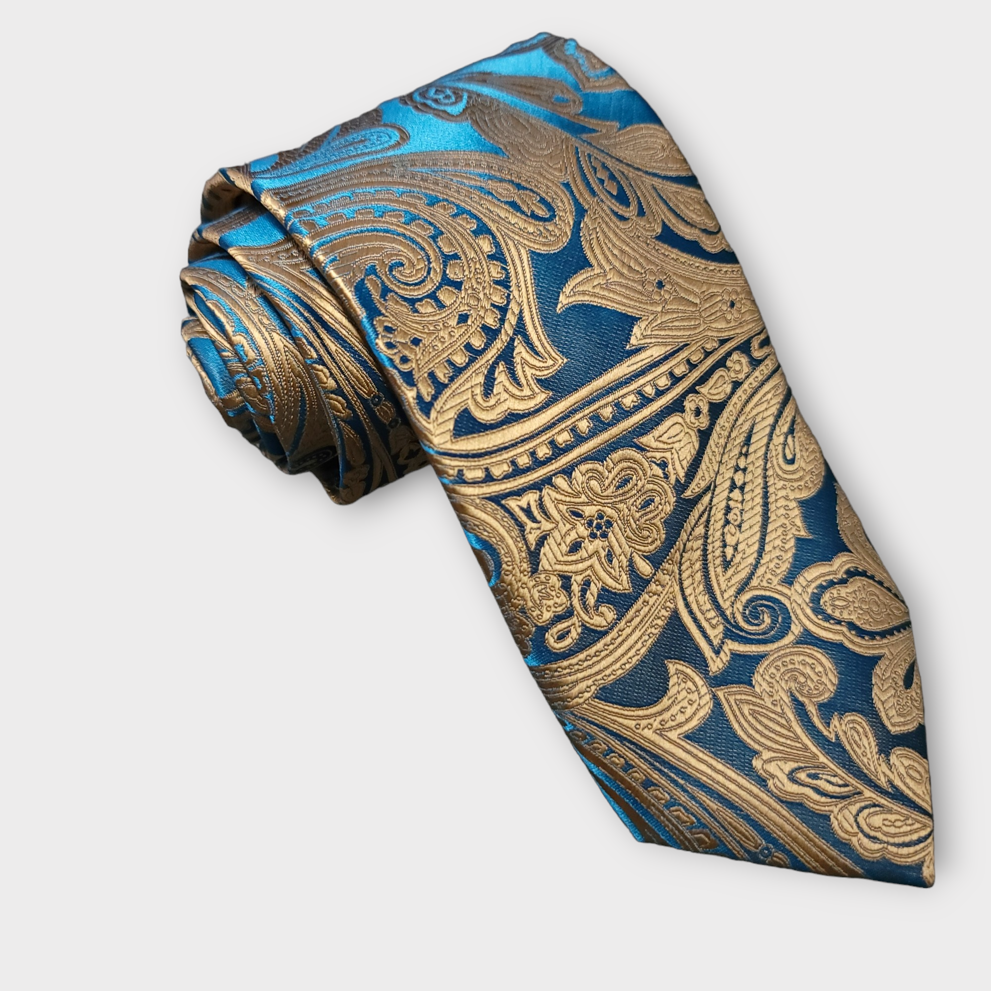 Teal Gold Silk Tie Pocket Square Cufflink Set