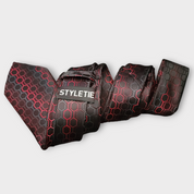 Black Dimgray Red Geometric Tie Set Pocket Square & Cufflinks